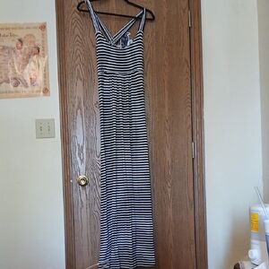 Calvin Klein Black & White Striped Maxi Dress